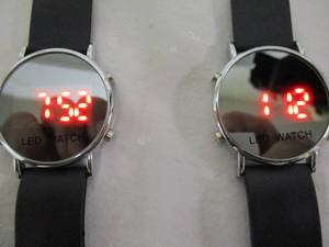 lot 8 image: 2- NEW-MANS  WOMANS Red LED Digital Electronic Day Date Wrist Watches, Mirror Finish Face.