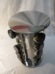 lot 61 image: Revolving Stainless Steel Finish, 20-Glass Jar Countertop Spice Rack Tower Organizer, Comes With 17-Glass Jars