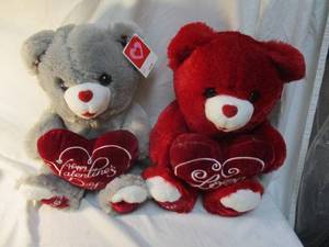 lot 107 image: 2-Sweetheart Teddy Valentines Day Bears, 1-Red and 1 -Gray, Both About 21x 13