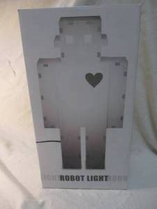 lot 90 image: 2-NEW-Moocow, ltd, Grey-Robot Table Lamps. In Original Boxes-Unused