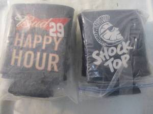 lot 83 image: 2-Pack Of 6-Beer Soda Can Foam Koozies, 1- Shock Top And 1-6 -Bud #29 Happy Hour. Unused.