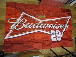 lot 85 image: Unused-Budweiser #29-Double Sided Collectors Flag. About 56 x 35-H