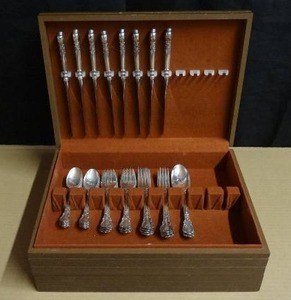 lot 1 image: 38 Piece Gorham Sterling Silverware Set with Box, Chantilly pattern