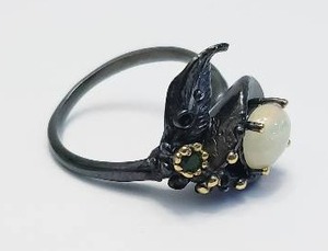 lot 14 image: Sterling Silver Ring with Opal and Peridot - Size 7