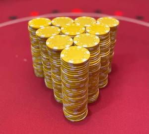 lot 92 image: 11.5 Yellow Claytec Poker Chips 345 total chips