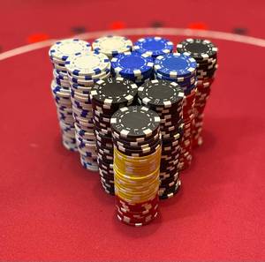 lot 94 image: 11.5 Multi-Color Claytec Poker Chips 345 total chips