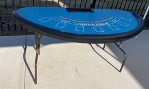 lot 102 image: Full Size Blackjack table with Blue Leather top