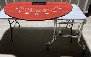 lot 113 image: Full Size Blackjack Table (legs need to be attached) Red top