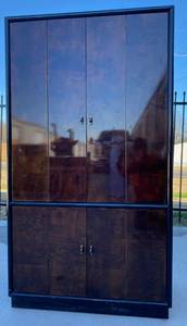 lot 124 image: Vintage Henredon Scene III Black Laquer and Burled Walnut Armoire