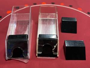 lot 157 image: 2 Blackjack Card Dealer Shoes Dispenser 4 Deck Capacity and 2 extra card pushers