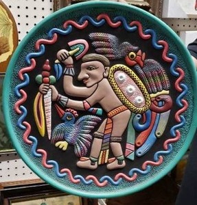 lot 4 image: 15 Ceramic Plate, tag says from Tobasco, El Salvador Indian Village