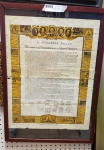 lot 92 image: Framed Colored Copy of the Declaration of Independence