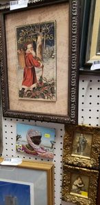 lot 95 image: Framed Merry Christmas Collage, Scultured and Painted Plaque of Girl