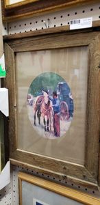 lot 98 image: Rustic Framed Cowboy and Horse Print