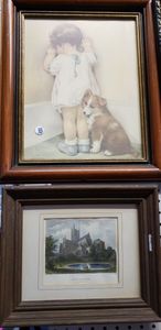 lot 100 image: Bessie Pease Gutmann GIRL and DOG - SHAME, Vintage Print and Wells Cathedral Print