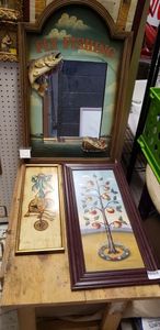 lot 119 image: 3D Fly Fishing Sculpted Mirror Print of Apple Tree and Print of Lute