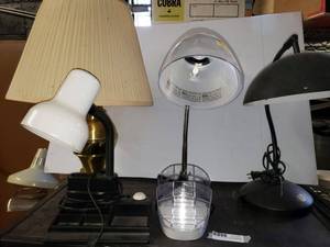 lot 77 image: Variety of Desk Lamps One looks and feels like Brass, Two have Organizer compartments at the base