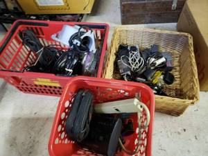lot 39 image: CD Case, Wall Wart Plugs, Surge Protector, Power cords, cables