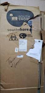 lot 107 image: South Shore Twin Platform Bed Frame with drawers, STILL IN BOX-NEEDS ASSEMBLED