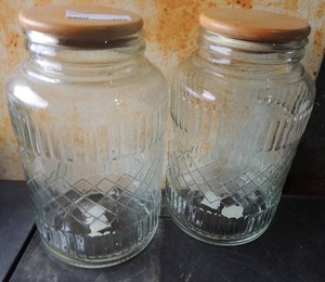lot 138 image: 2 large glass Jars with wooden lids
