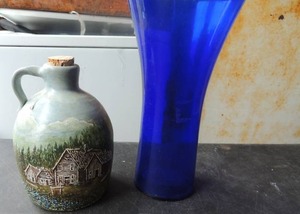 lot 169 image: Italian blue vase Vetrena Ftuca   hand painted milk jug W.H. Schisler Master Pattern