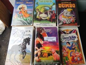 lot 144 image: Kids VHS lot of 25 titles Shrek, Dumbo, brave little toaster, snow white, rtc.