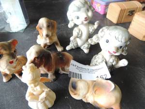 lot 162 image: 7 figurines, no markings cat angel dogs
