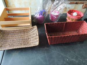 lot 167 image: Baskets- 1 wood, 3 wicker 2 metal
