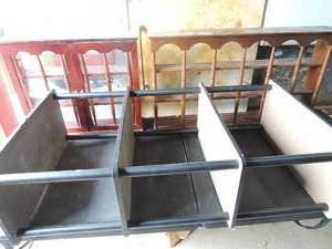 lot 153 image: Black 4 tier shelf 24x12x44,  Hanging shelf glass doors 21x20x5 and hanging cubby 35x20x6