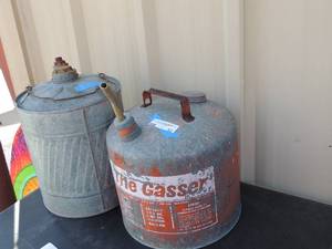 lot 53 image: Lot of two 5 gallon METAL gas containers