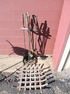 lot 92 image: Fireplace Tool set plus wood grate