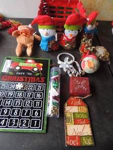 lot 109 image: Assorted ornaments, decorative advent calendar, salt and pepper shakers etc.