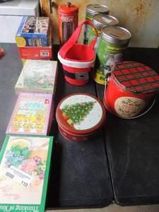 lot 110 image: Various christmas tins,  puzzles and cards  john deer and coca cola brands