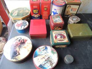 lot 183 image: Assorted tins- Ritz, Coke, Hershey