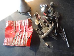 lot 228 image: Assorted tools -metal funnels, wire strippers plyers, and more