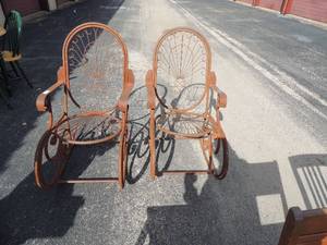 lot 34 image: Lot of 2 cast iron rocking chairs