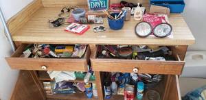 lot 39 image: Contents of Utility Room Cabinet as shown Cleaners, Stud Finder, Packing Tape, Scotch Tape, Pesticides, Fabric Dyes, Laundry Line still in package