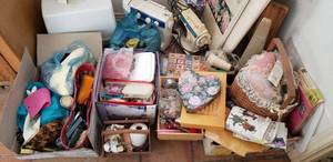 lot 40 image: Sewing Lot Brother XL-5232 Sewing Machine, Singer Sewing Machine and Foot Pedal, Sewing Items as shown, Two Ironing Boards