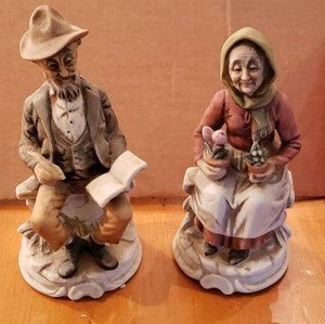 lot 49 image: Vintage Mid Century Bisque Couple Figurines. Makers Mark on Bottom. XXH Condition Looks Good.