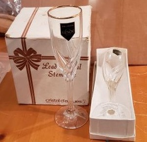 lot 51 image: Pair of Lenox Crystal Champagne Glasses with Gold Trim and Set of 4 Lead Crystal Stemware