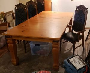lot 58 image: Wooden Dining Table (44x98 Table with one leaf , includes Additional leaf 44x18) and 4 Chairs (Seat Height 19, Top of Chair 47)