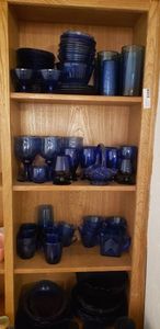 lot 88 image: Large Blue Glassware Lot Includes Royal Lace Depression Glass Bowl, see pictures