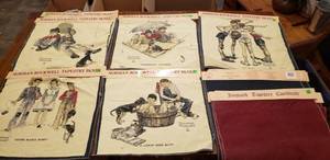 lot 178 image: Set of Norman Rockwall Tapestry Panels with Red and Blue Panels 18x18, see pictures