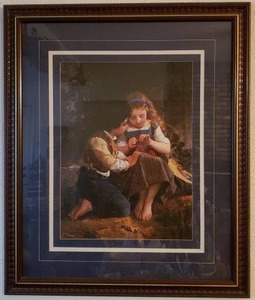 lot 59 image: Boy Watches Girl Knit Framed Print 33x38