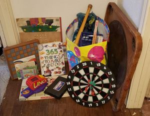 lot 115 image: Game Boards, Dart Board, Monopoly, Uno, Books, Sock Monkey, Bouncy Ball and More