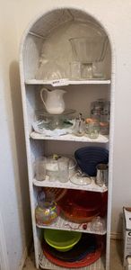lot 198 image: Wicker Shelf Unit and Contents as shown