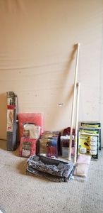 lot 149 image: 29x64 Vinyl Mini Blinds, Picnic Blanket, Holiday Time Tablecloth, Unopened Chloe Collection Bath Rug Set, Set of Holiday Time Flocked Satin Chair Covers, Sheer Curtains and Vermin-X Pest Repellers
