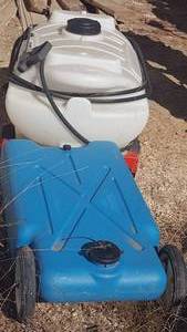 lot 583 image: Fimco Sprayer Gold Series High-Flo Model 5275498 and 22 Gal. Rolling Water Tank Hitch