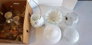 lot 314 image: Ceiling Light Globes, and various Glass cups and Dishes, see Pictures