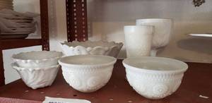 lot 319 image: 2 Pioneer Woman Milk Glass Bowls and Variety of Misc. Milk Glass, see Pictures